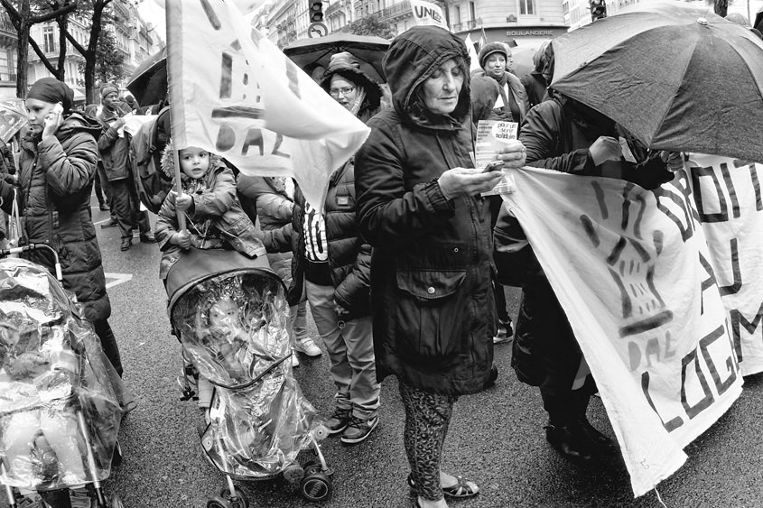 Paris - Labor day demonstration between Place de la République et Place Léon Blum 01-05-2015 #-11 (travaillée) N&#38;B